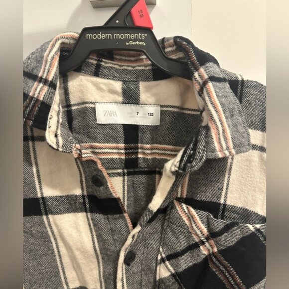 Zara Kids Toddler Black White Red Plaid Flannel Button Down Shirt Size 7 - Picture 4 of 7